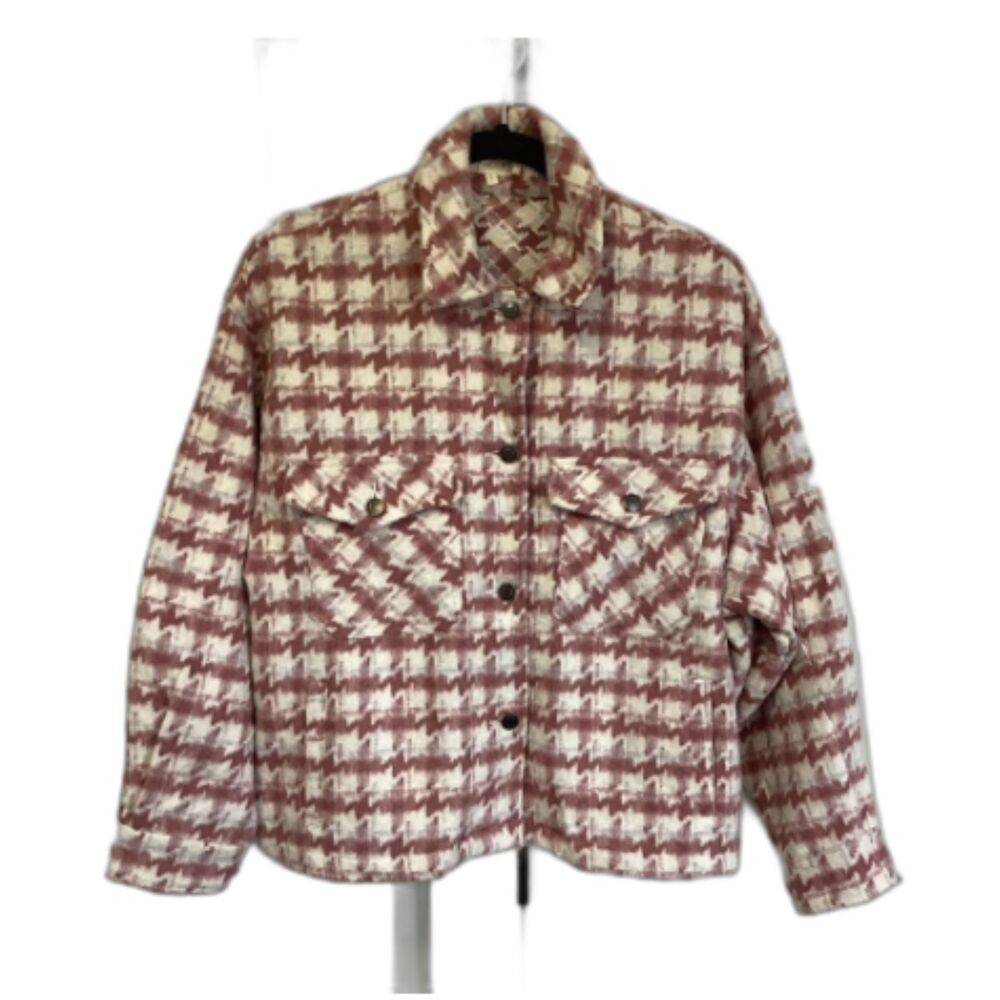 FANCO LARGE PINK AND WHITE BUTTON FRONT MID WEIGHT TRUCKER STYLE JACKET
